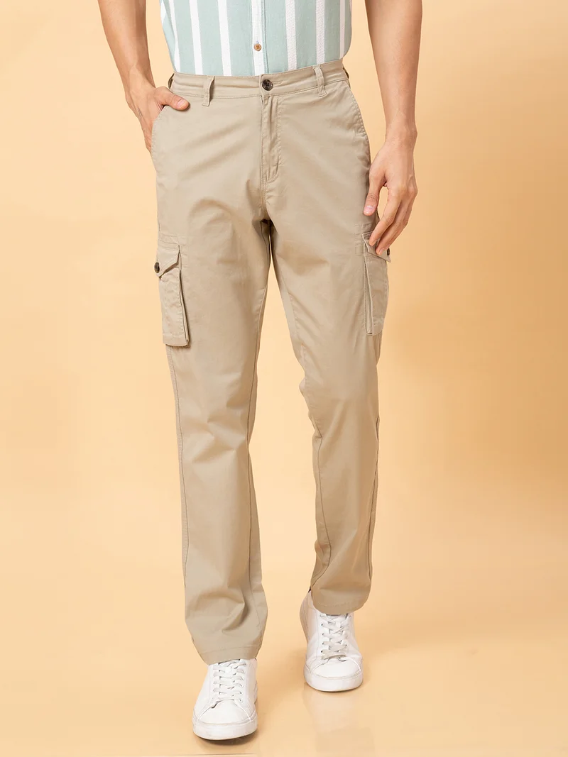 globus Globus Men Beige Solid Slim Fit Cargos